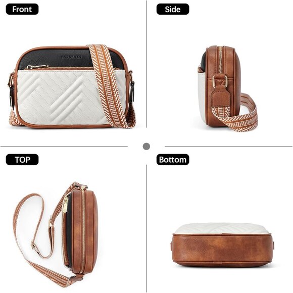 Bostanten Women Black With BrownPU leather Quilted Crossbody Bag With Wide Strap - Picture 6 of 6